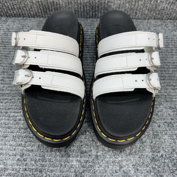 Dr Martens Blaire Slides Size 7 White Leather Hydro Ziggy Sole Platform Sandals - Picture 2 of 8